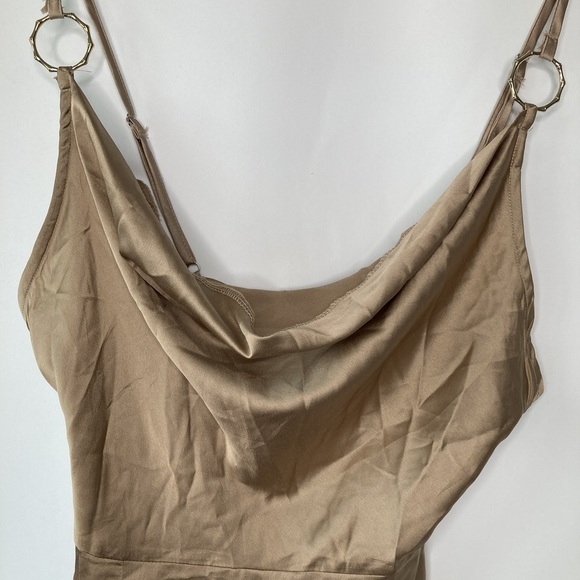 PrettyLittleThing Champagne Satin Cowl Neck Bodycon Dress Size 6 - Picture 6 of 13